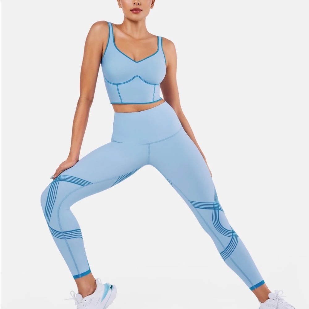 Fanka Women XL Light Blue Reversible Activewear Set High Waist Leggings & Bra